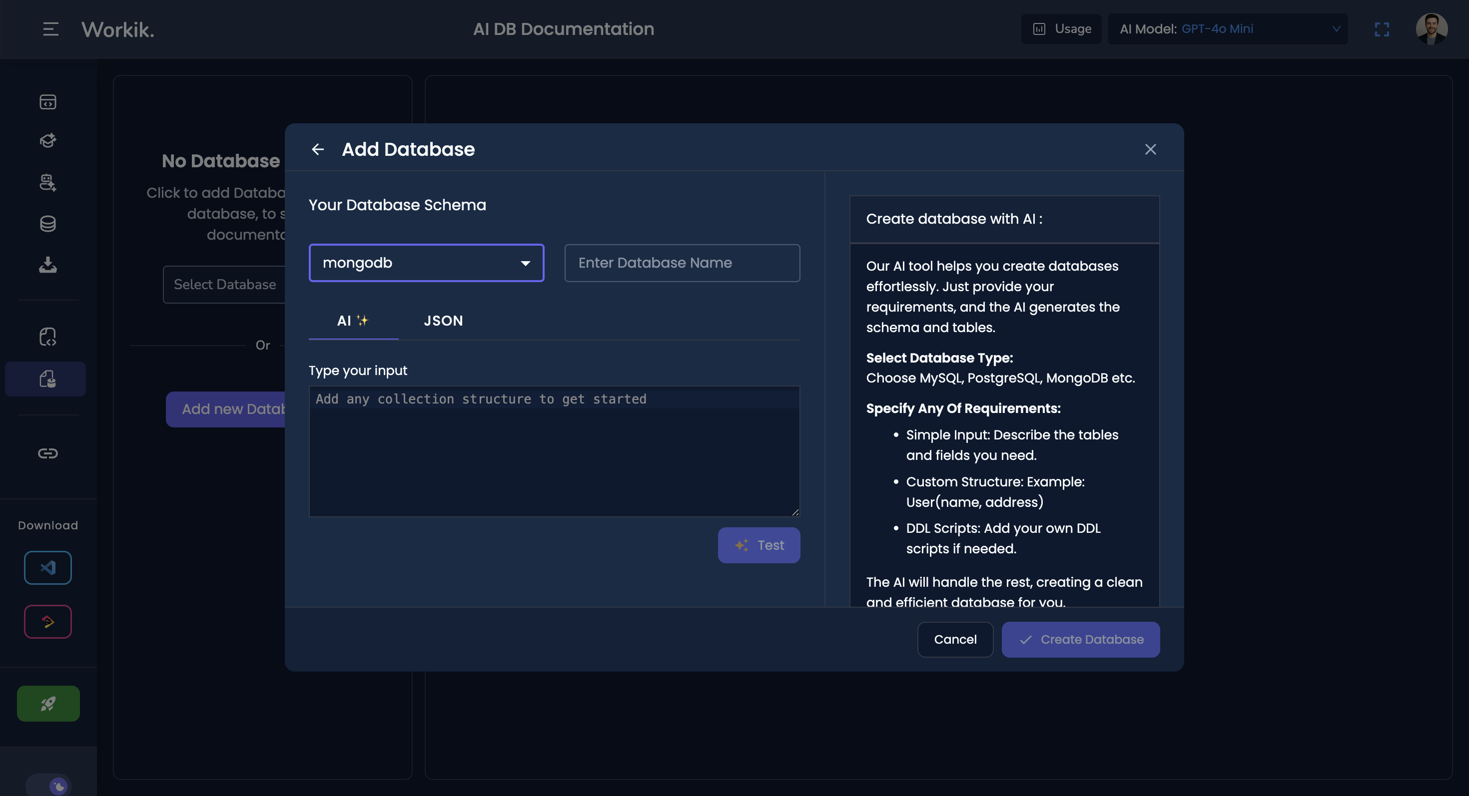 Workik AI workspace creation